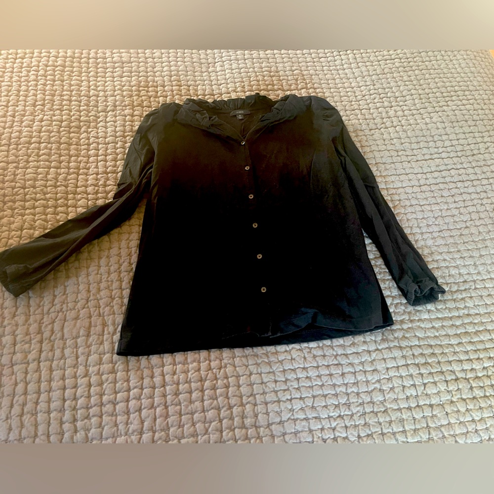 J Crew Ruffleneck Button-Up Top in Black - Small
